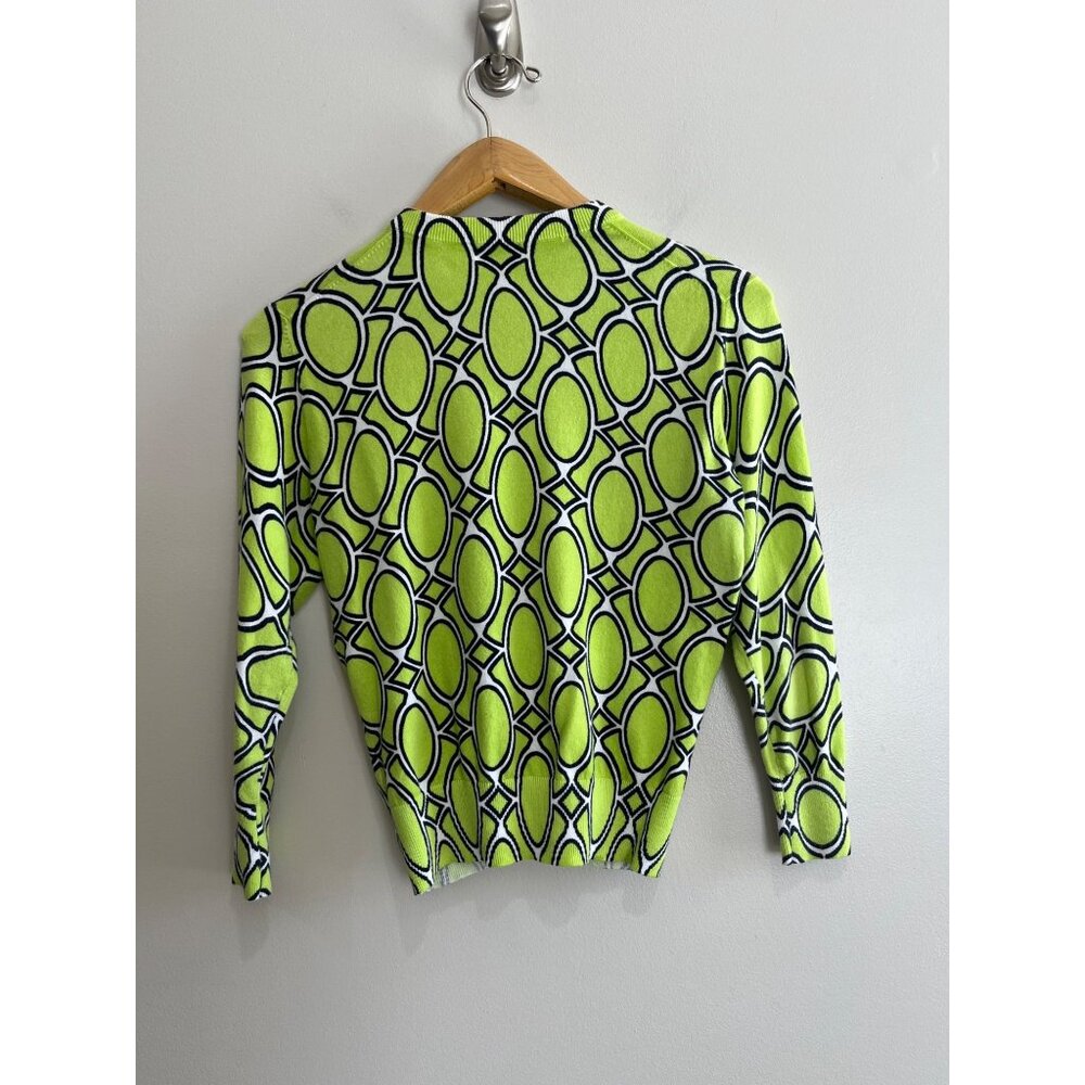 Crown & Ivy Cardigan Sweater Womens M Lime Green Print Lightweight - Picture 2 of 7